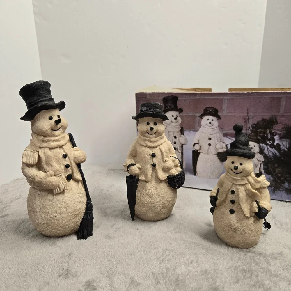 Holiday by Kirklands Snowman Figurine Trio Set Cream Black Resin Winter Decor